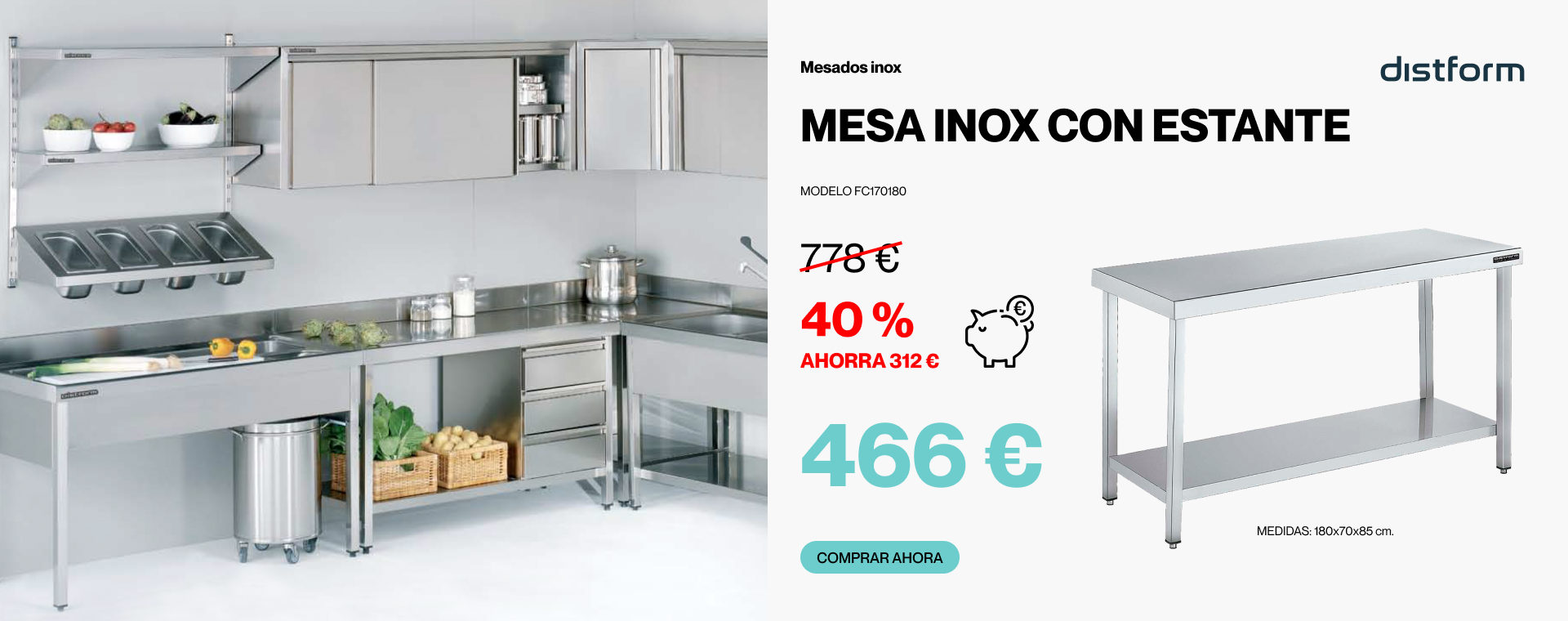 Mesa central inox fondo 70